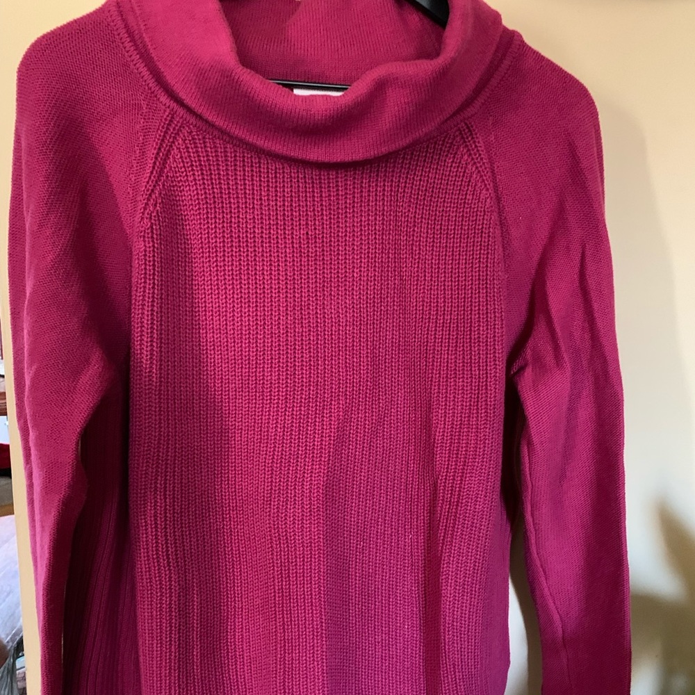 Loft Raspberry Red Cable Knit Cowl Neck Sweater